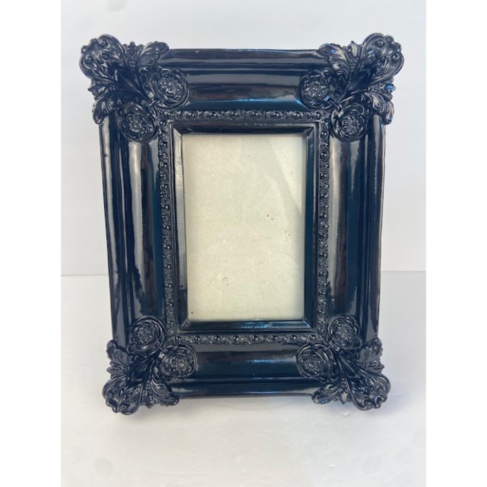 Ornate Black Glossy Lacquer Picture Frame 4x6 Baroque Floral Scroll Gothic Boho